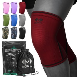 Modvel Strength 7mm Neoprene Knee Sleeves for Men and Women (Pair) - For Weightlifting & Powerlifting, USPA, IPL Approved, High Performance Knee Compression Support For Squats Medium Red