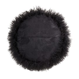 SARO LIFESTYLE 100% Wool Mongolian Lamb Fur Throw Pillow with Poly Filling, 13", Black (3564.BK13R)