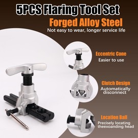 Flaring Tool Kit, HVAC Pipe Expander Tool, 1/4'' - 3/4'' and 6-19mm 45° Eccentric Single Flare Tool with Tubing Cutter and Cylinder Style Deburring Tool for Copper Tube Expander