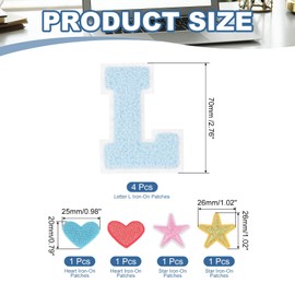 PATIKIL Iron On Letter Patch, 4 Pack 7cm Iron-on Chenille Letter Patches Alphabet Stickers for Team Costume Decoration Clothes Hat Jeans Bag DIY, Light Blue, L