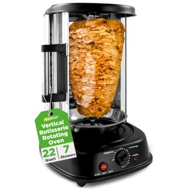 NutriChef Vertical Rotating Shawarma Oven - Rotisserie, Shawarma, & Kebab Machine - Stain-Resistant, Energy-Efficient - Heat-Resistant Door - Includes Kebab Rack with 7 Skewers - Stainless Steel
