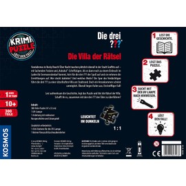 KOSMOS 697976 - Crime Puzzle: The Three ??? - The Villa of Riddles, Glows in the dark, 300 pieces with UV lamp, reading - puzzles - solving puzzles, for children from 10 years