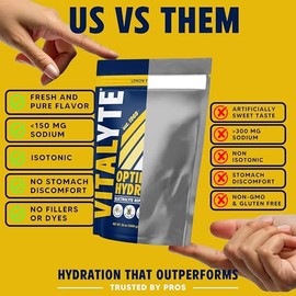 Vitalyte Mezcla Bebidas Polvo Electrolitos Naturales Gluten Tazas Por Contenedor Bolsa Limón