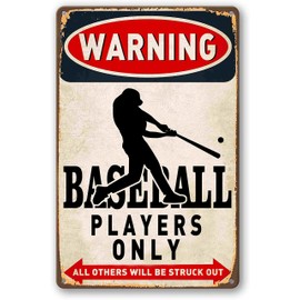 Boy's Baseball Gifts Baseball Poster Warning Baseball Players Only Sign Boys Room Decorations For Bedroom 8 x 12 Inch (928)