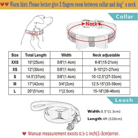 Dog Collar with Leash Set Pet Collars and leashes Adjustable Dog Cat Rhinestone Bowknot Crystal Bling Dog Collar for Small Dogs Medium Dogs Blue M