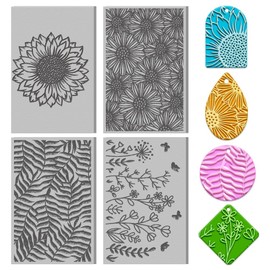 ACRNIGHEET 4PCS Polymer Clay Flowers Leaves Texture Sheets Set for Using with Clay Cutters Boho Clay Mat Effect as Clay Texture Roller Polymer Clay Tools Clay Earrings Texture Mats for Polymer Clay