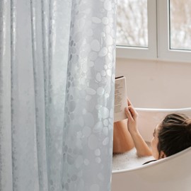 TRIMENGO PEVA Shower Curtain Liner, Lightweight Plastic Shower Curtain with Design, Light Blue Shower Curtain, 3D Pebble Pattern, Waterproof, Standard Size 70x72, Shower Curtain Liner for Bathroom