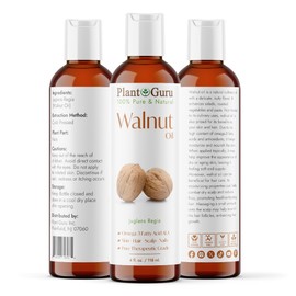 Plant Guru Walnut Oil 4 fl. oz. - Cold Pressed 100% Pure Natural - Skin, Body, Face, and Hair Growth Moisturizer. Great For Creams, Lotions, Lip balm and Soap Making