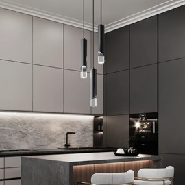 LIANGMH Modern Pendant Light Kitchen Light Fixture Dimmable LED Black Mini Pendant Lights Dinning Room Black Pendant Lighting for Kitchen Island Bedroom (3-Light)