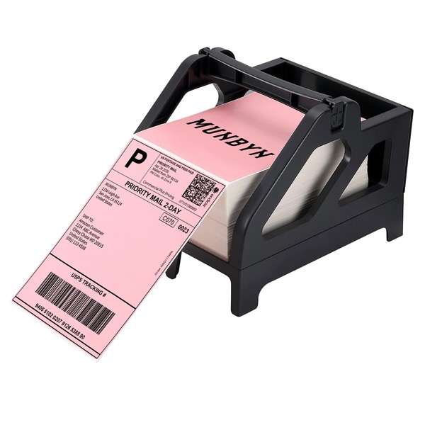 MUNBYN Label Holder for Rolls and Fan-Fold Labels, Shipping Label Roll Holder for Desktop Label Printer Shipping Supplies Industrial Labels, Black