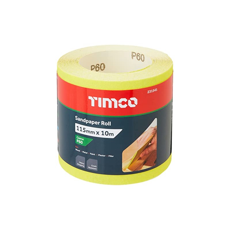 TIMCO 60 Grit Sandpaper Roll - Yellow - 115mm x