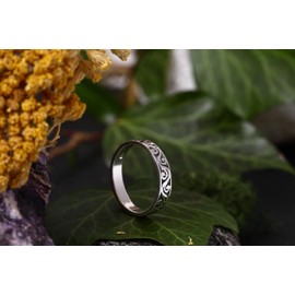 Windalf Arcana Women's Ring 4 mm Bohemian Spiral Silver 925 Sterling Silver, Fabric jewellery bag