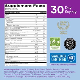 SmartyPants Fiber Supplement & Multivitamin for Men & Women: Multivitamin Fiber Gummies with Vitamin D3, C, Vitamin B12, B6, A, K & Zinc, Omega 3 Fish Oil (EPA/DHA), Biotin, 180 Count (30 Day Supply)