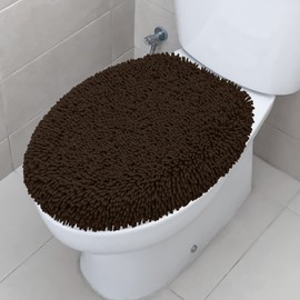 TREETONE Shaggy Chenille Bathroom Toilet Lid Cover, Ultra Soft Plush Seat Covers, Fluffy Absorbent, 19x21 Inches, Standard Toilet Lids for Bathroom Machine Wash & Dry, Chocolate Brown