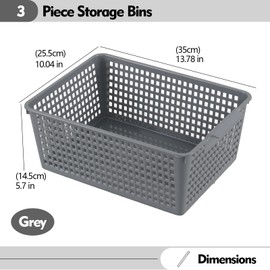 Afromy 3 Pack Plastic Kitchen Storage Baskets, Rectangle Basket Set for Cabinets, Shelves, Countertops