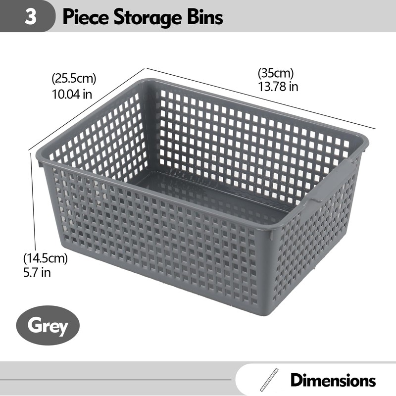Afromy 3 Pack Plastic Kitchen Storage Baskets, Rectangle Basket Set
