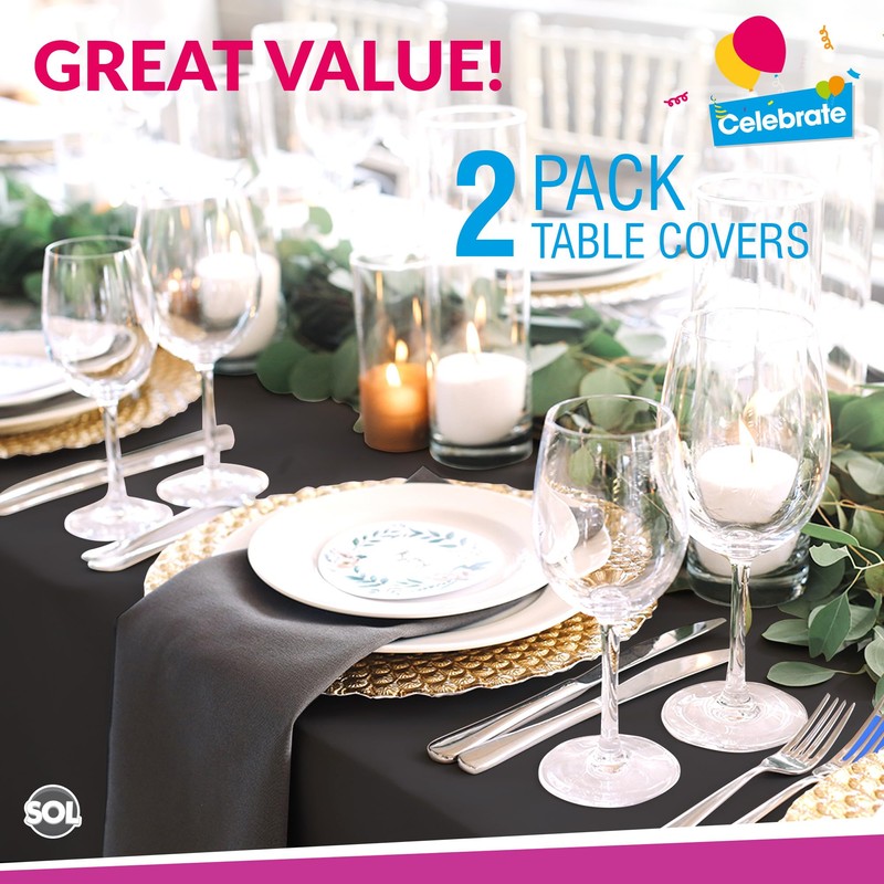 2pk Long Black Table Cloth Party | 274 x 137cm