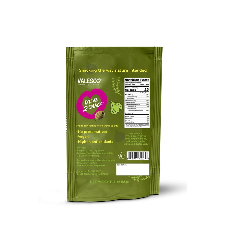 Valesco, O'Live 2 Snack Pitted Olives Variety Pack, 6 Flavors,