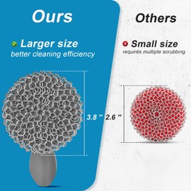 SUBEKYU Cast Iron Scrubber with Silicone Handle, Stainless Steel Cast Iron Skillet Cleaner Chainmail Scrubber for Pans, Grey