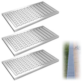 3 Pack Trench Drain Cover 22.8" L x 11.6" W Each, Total 68.4" Driveway Drain Cover, Outdoor Channel Drain Grate for Yard, Sidewalk, Storm Sewer, Heavy Duty Steel Drainage Cover for Commercial Use