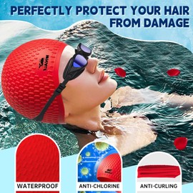 Large Swim Cap Silicone Swim Cap Keep Your Hair Dry While Swimming (Burgundy)