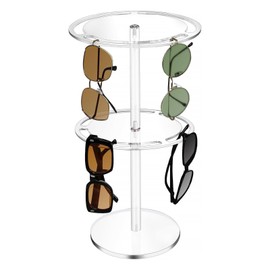 Yallmie Sunglasses Stand Rotating, Glasses Holder Stand 2 Storeys Sunglasses Rack, Sunglass Holder Acrylic Sunglasses Holder Organizer, Sunglasses Display Stand for Up to 24 Pairs