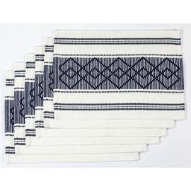 Home Beyond & HB design - 6-Pack Woven Placemats - Washable Farmhouse Place Mats for Kithchen Dining Table - Set of 6, Navy