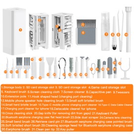 LOKEKE Multifunctional Cleaning Brush Kit, All-in-One Laptop Cleaning Tool, 32-in-1 Portable Electronics Cleaning Brush Tool Kits for Computer Tablet PC Camera Cellphone Earbuds