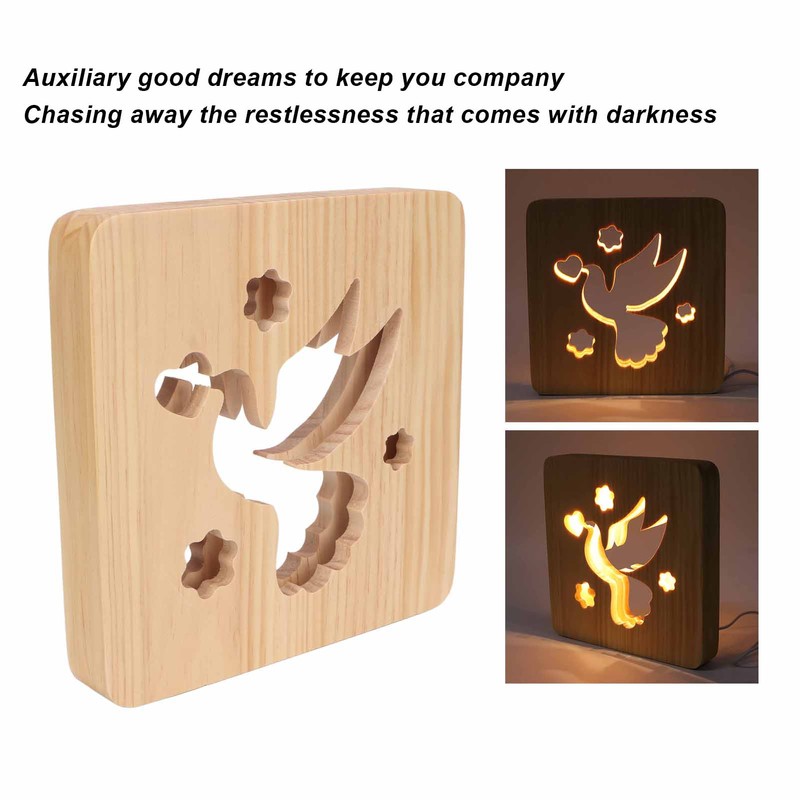 2W 3D Wood Carving Lamp Warm White Light Peace Dove