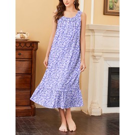 Ekouaer 2 Pack Nightgowns for Women Sleeveless Long Night Gowns Victorian Nightdress with Pockets Soft Ladies Gown