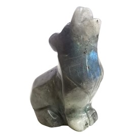 Lovionus89 Natural Moonstone Wolf Crystal Figurine, Hand Carved Stone Guardian Animal Statues for Home Decor 6.3 cm