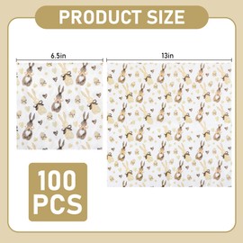100Pcs Easter Bunny Paper Napkins Rabbits Eggs Disposable Party Napkins 6.5 Inch Spring Decorative Dinner Hand Towels for Easter Wedding Birthday Party Supplies