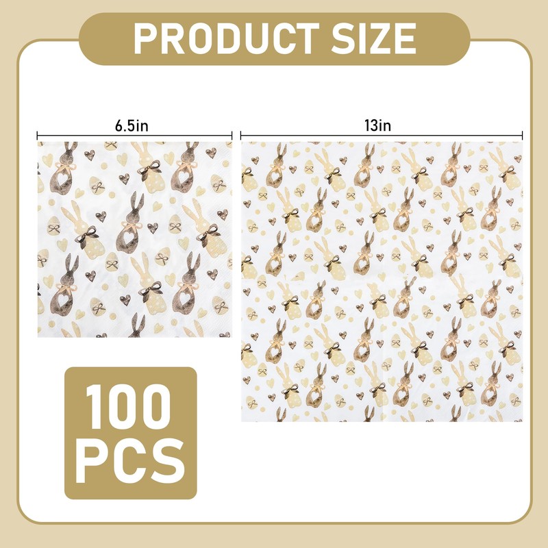100Pcs Easter Bunny Paper Napkins Rabbits Eggs Disposable Party Napkins