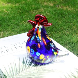 JATYFING Glass Chicken Ornament Rooster Kitchen Decor for Home Blown Glass Figurines - Gifts for Chicken Lovers (Blue)