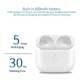 Custodia di Ricarica Wireless per ios Pods 3, Custodia di Ricarica Portatile Sostitutiva con Pulsante di Sincronizzazione per Accoppiamento Bluetooth, Batteria Integrata da 620
