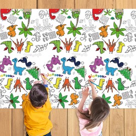 Dinosaur Coloring Poster,Coloring Tablecloth for Kids Birthday Crafts Gift Doodle Art,Rectangle Coloring Paper Table Cover Graffiti Style Table Runner for Kids Birthday Party Favors Supplies Craf
