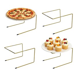 Pizza Stand, 2 Tier Pizza Rack for Party, Brass Metal Pizza Serving Tray Stand with Non-Slip Silicone for Wedding, Dessert Table, Holiday Event, Home Decor Use