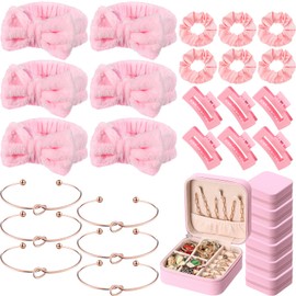 Suncalla 30 Pcs Bridesmaid Proposal Gifts Bridal Party Favor Bridal Jewelry Boxes Hair Clip Scrunchies Headband Knot Bracelet (Pink)