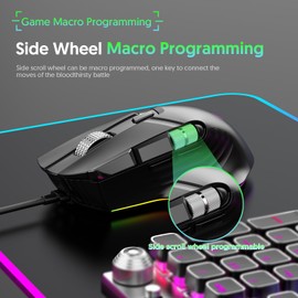 LYXLOVERI Double Wheel Swing Full Speed RGB Macro Definition Game Mouse with 10 Customizable Buttons, High-Precision Wired Optical Mouse with Max 12,400DPI,Ultimate Comfort Grip