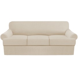 GAMUKAI Premium T-Cushion Sofa Slipcover – 4-Piece Set for T-Cushion Couches (Fits 72"-90") – Soft, Washable Furniture Protector with 3 T-Shaped Seat Covers (Nature, Sofa)