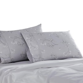 Southshore Fine Living, Inc. Myosotis Collection 100% Cotton Queen Pillow Cases Set of 2, Silky Soft, Hotel Quality Floral Sateen Pillowcases Standard Size, Queen, Full, Twin Beds, 20" x 30", Grey