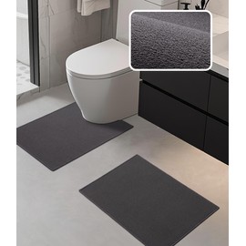 YIHOUSE Bathroom Rug Sets 2 Piece, Ultra Thin Bath Mat Fit Under Door, Absorbent Quick Dry Bath Mat for Bathroom Non Slip Machine Washable Floor Mat (Dark Grey, 2 Piece)