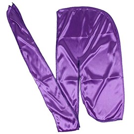Men Silk Durag Long Straps Bandanas for Men Headwear Waves Cap (Purple)