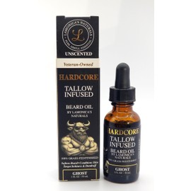LAMONICA'S NATURALS Unscented Beard Oil for Men – TALLOW-INFUSED, Conditions & Hydrates – Natural Grooming – HARDCORE