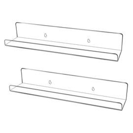 evron evron Wall Mounted Acrylic Floating Shelves,13.8 inch Kids Bookshelves Storage,Easy Installation with Adhesive Stickers or Drill,Perfect for Display Perfume,Makeup,Figures,Funko Pops (Clear 2 Pack)