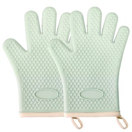 Kitchen Oven Gloves Heat-Resistant Silicone Gloves,High-Temperature Resistant Food-Grade Silicone Extra-Thick Non-Slip Design, Easy Clean Oven Mitts for Baking Cooking Grilling 2 Pack (Green)