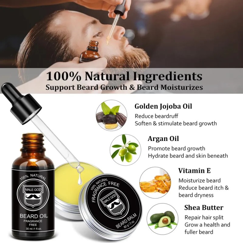 Kit De Barba Male God Gifts Para Hombre Con Aceite,