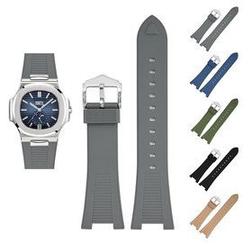 Generic 25mm Rubber Band For Patek Philippe Nautilus With Buckle, Rubber Watch Band Straps For Patek Philippe 5711 5712 5980 - Multiple Colors (Gray)