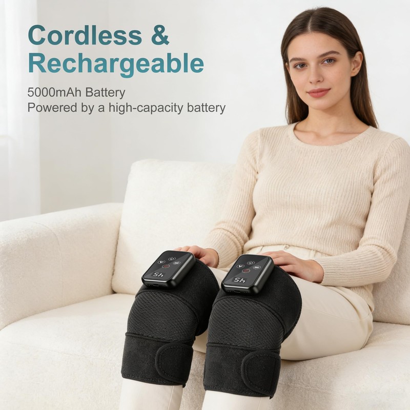 LEERCON Knee Massager with Heat Cordless Heated Knee Brace with