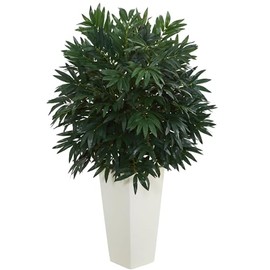 HomeStock Timeless Trends Double Bamboo Palm Artificial Plant in White Tower Vase